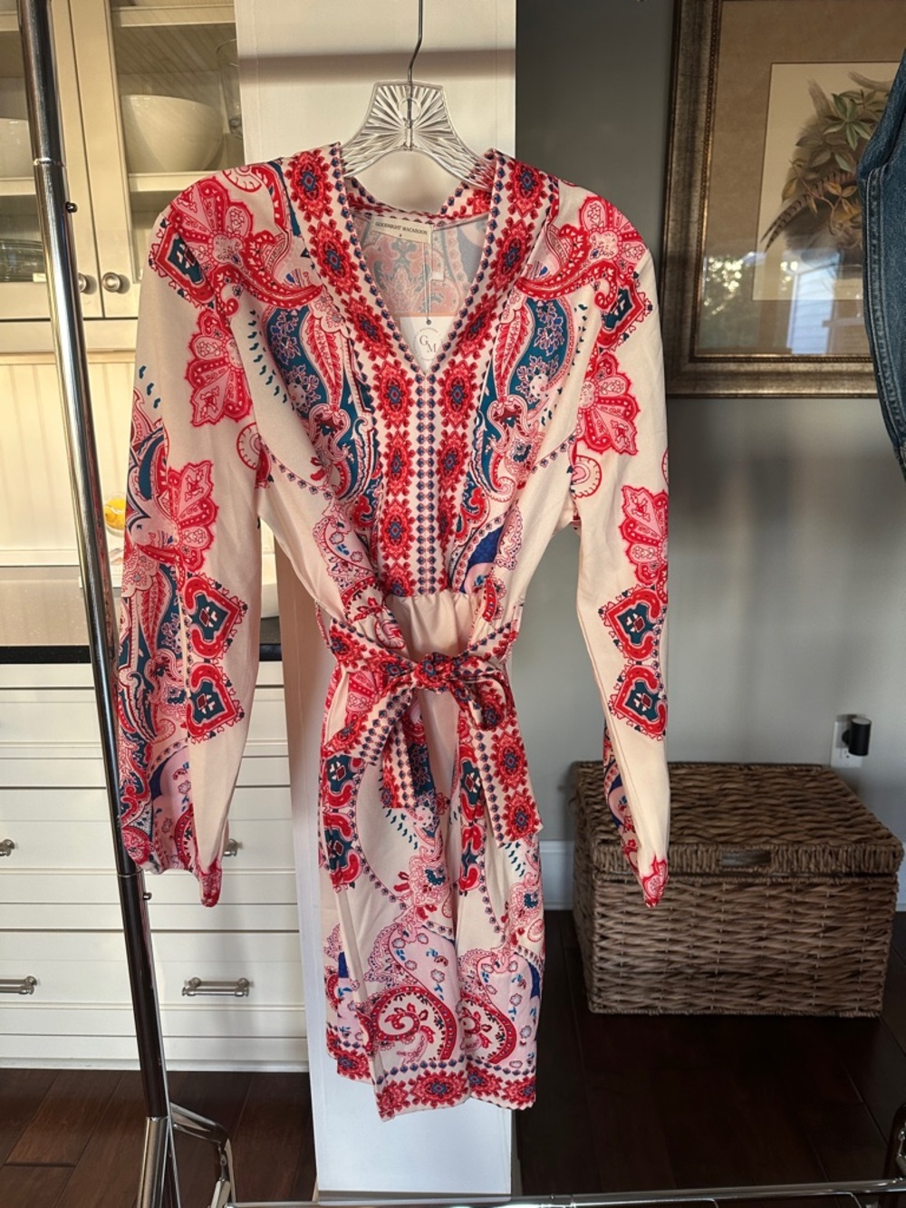 Goodnight Macaroon Cream Dress with Red & Blue Paisley Print